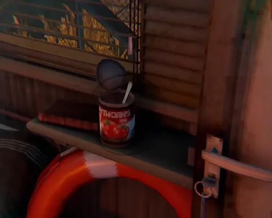 Dimhaven Someone's Breakfast photo challenge with canned tomatoes on the Bay Tower window sill