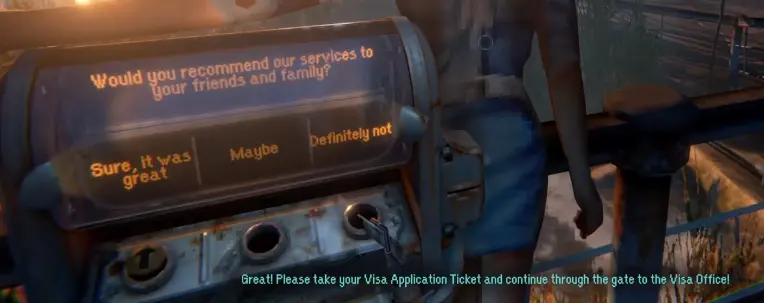 Dimhaven visa application ticket after the mandatory survey