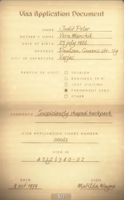 Dimhaven Judit Polar visa application 00065 and Visa ID 43126740-02
