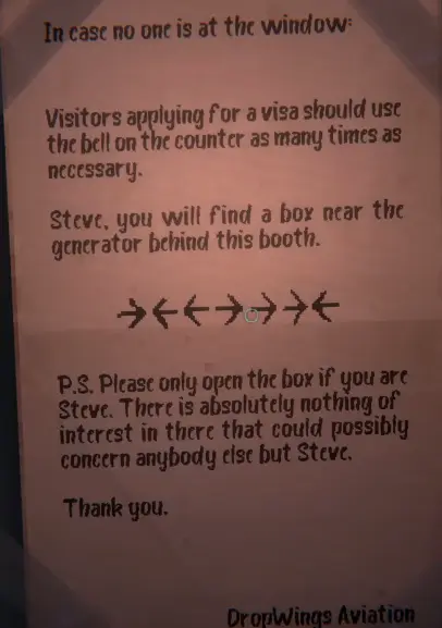 Dimhaven Steve's box note with arrow code