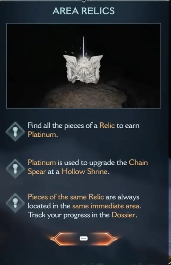 DOOM Revelations Area Relics tutorial explaining Platinum and Hollow Shrine upgrades