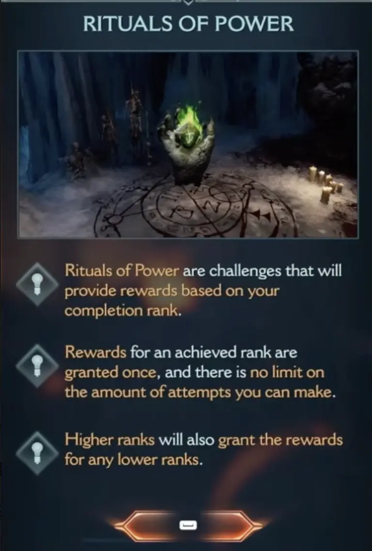 DOOM Revelations Rituals of Power tutorial explaining rank rewards and unlimited attempts