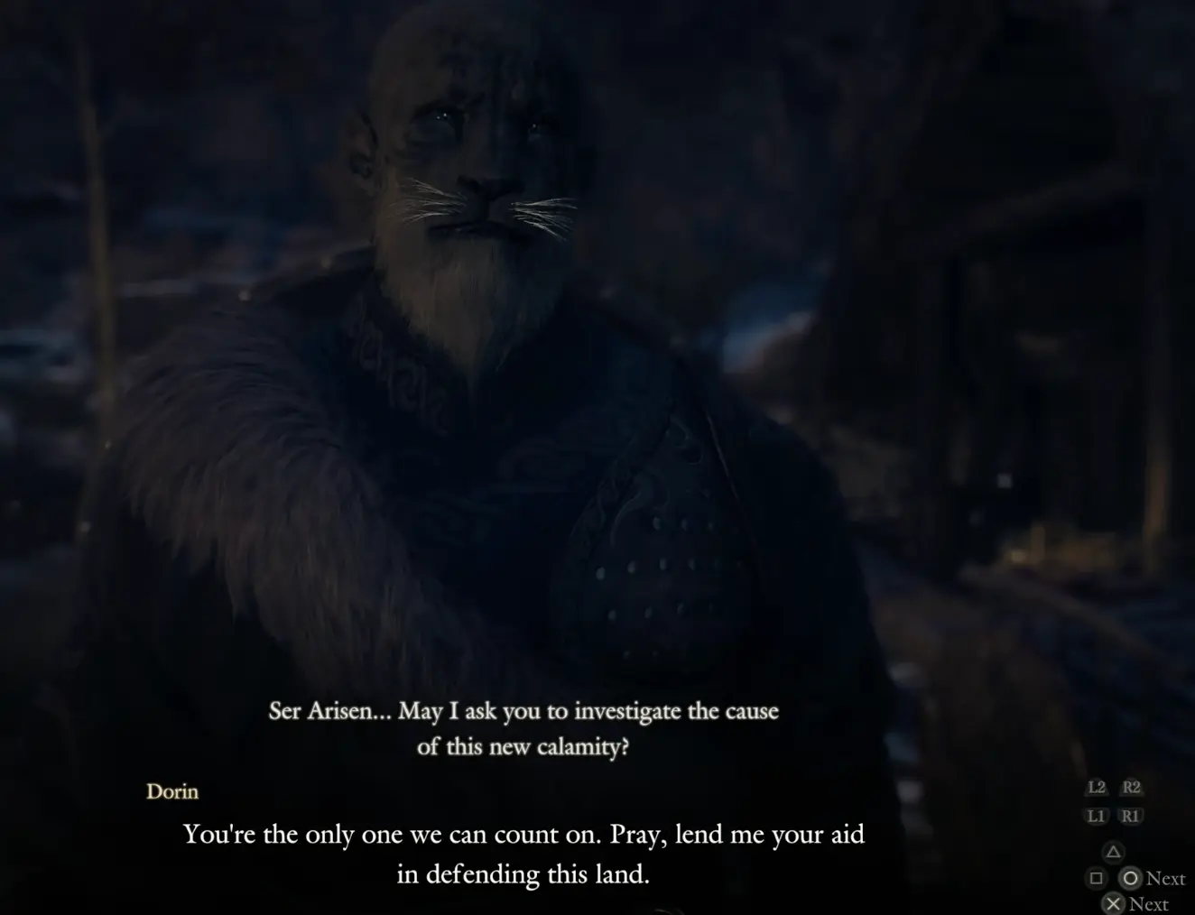 Dorin asking the Arisen to investigate the new calamity threatening Norgan