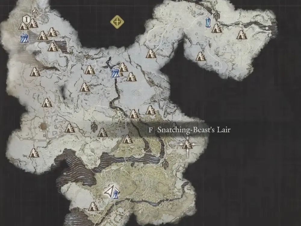 Norgan world map showing the marked Snatching-Beast's Lair entrance