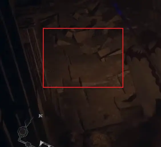Cracked hidden floor in Shrouded Warren marked with a red rectangle