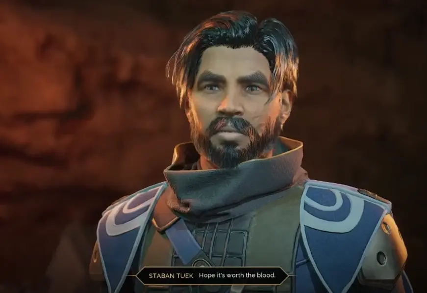 Staban Tuek holding the recording connected to Zanovar in Dune Awakening