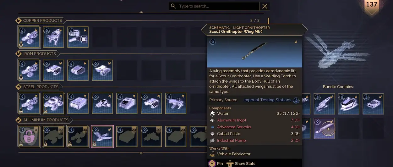 Industrial Pump requirement for a Scout Ornithopter Wing Mk4 in Dune Awakening