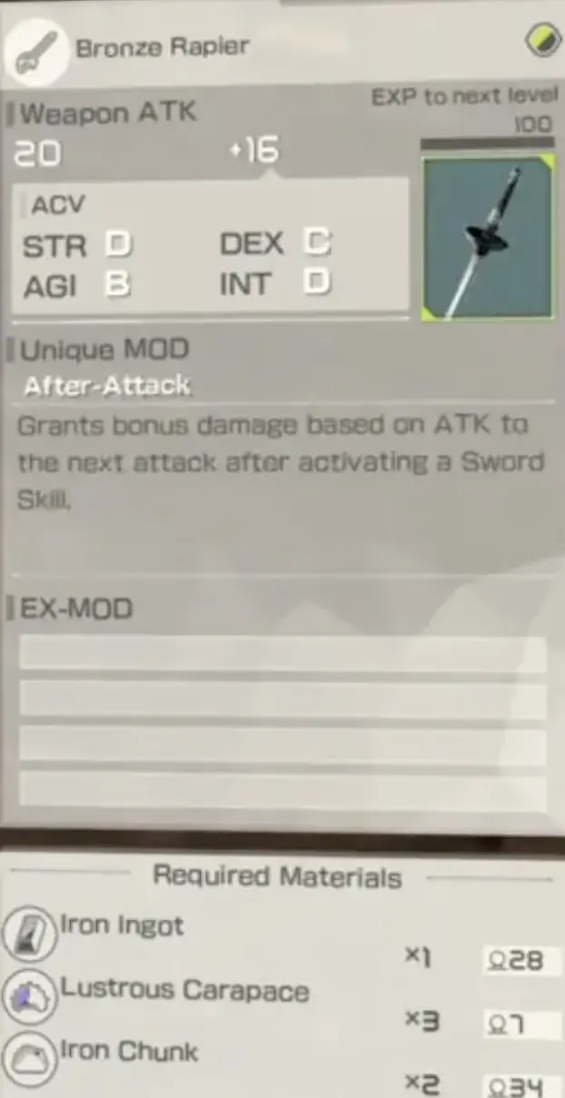 Echoes of Aincrad Bronze Rapier with After-Attack Unique MOD