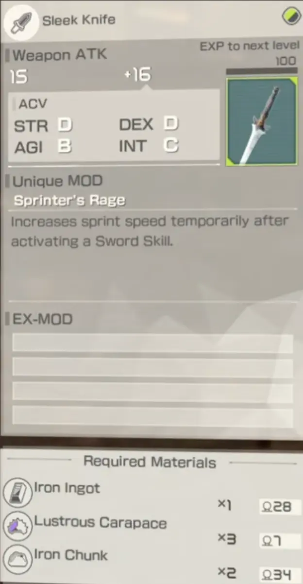 Echoes of Aincrad Sleek Knife with Sprinter's Rage Unique MOD