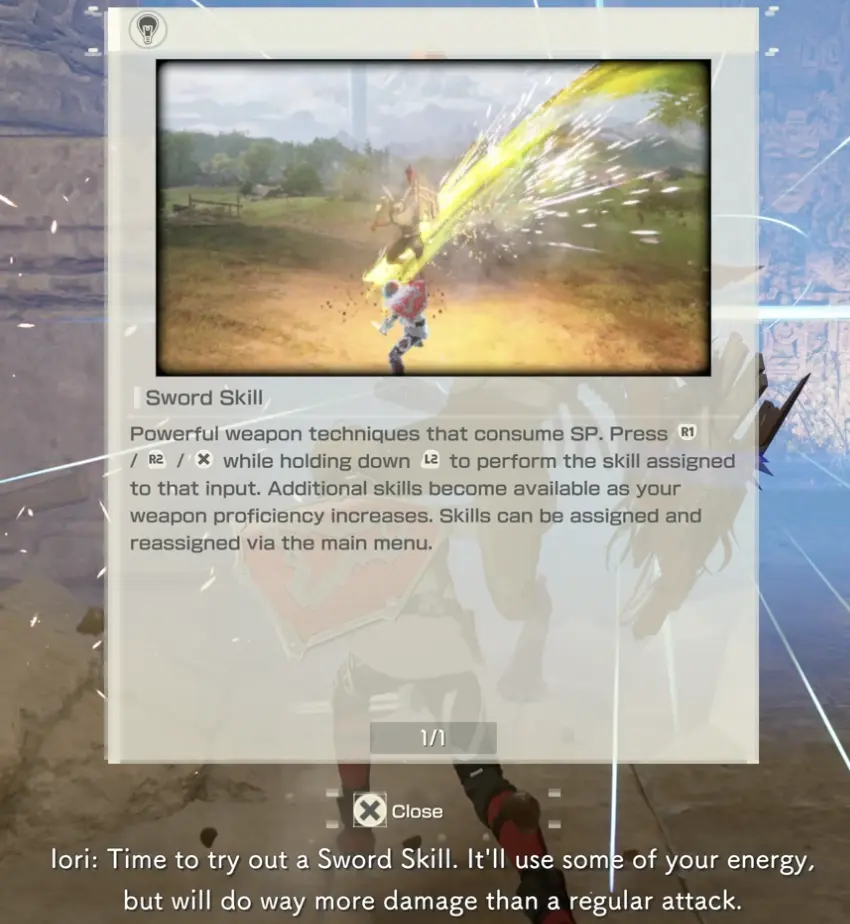 Echoes of Aincrad Sword Skill tutorial explaining SP-consuming weapon techniques