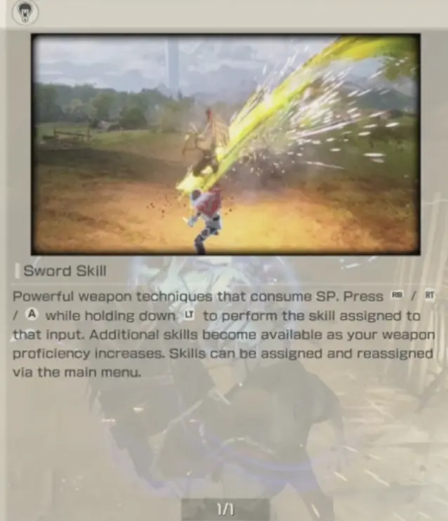 Echoes of Aincrad Sword Skill tutorial explaining SP and weapon proficiency