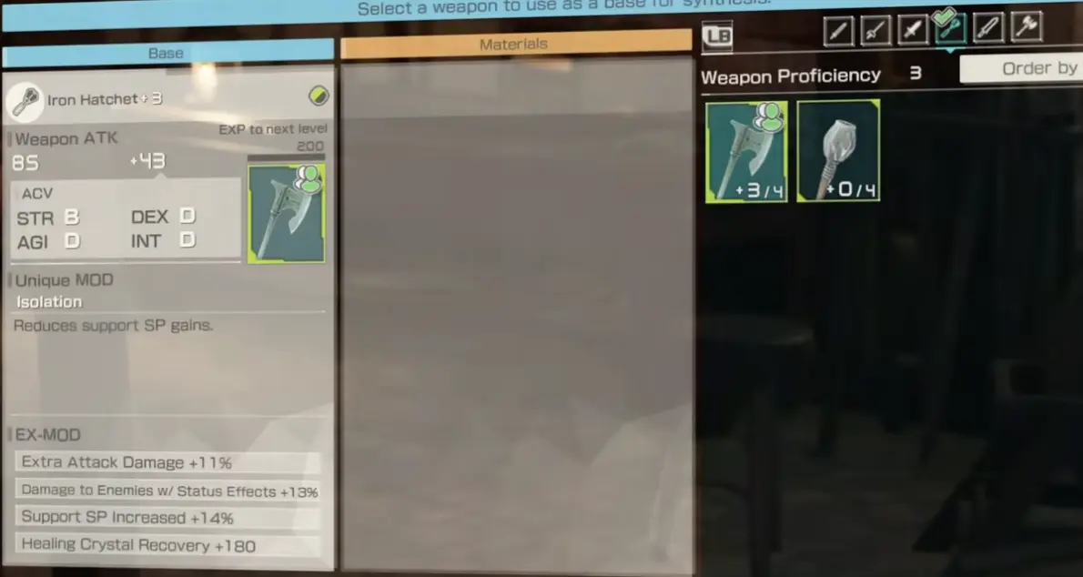 Echoes of Aincrad upgraded Iron Hatchet with EX-MOD slots and weapon proficiency