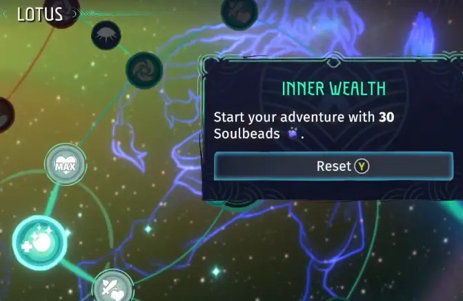 Echoes of Mystralia Lotus tree while resetting a purchased upgrade
