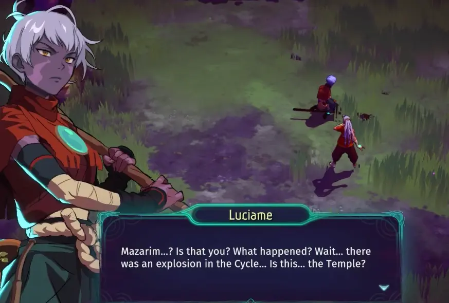 Luciame recovering after the successful memory encounter in Echoes of Mystralia