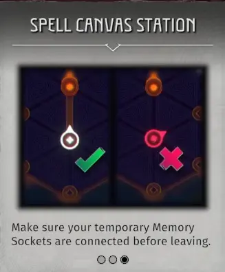 Echoes of Mystralia temporary Memory socket being connected to the active Spell Canvas