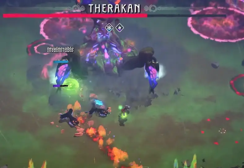 Therakan showing Invulnerable during the boss fight in Echoes of Mystralia