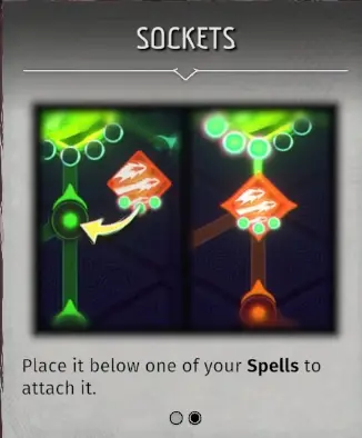 Echoes of Mystralia socket tutorial showing a Trigger placed below a Spell