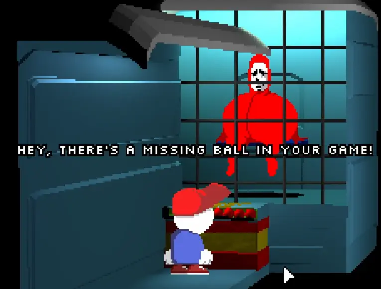 Boon explaining that his Misery Town game is missing one ball in Endacopia