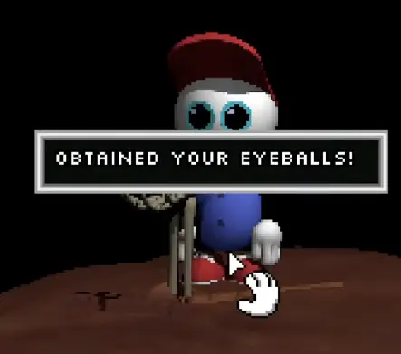 Melo finding his missing eyeballs inside the Timesville graveyard route