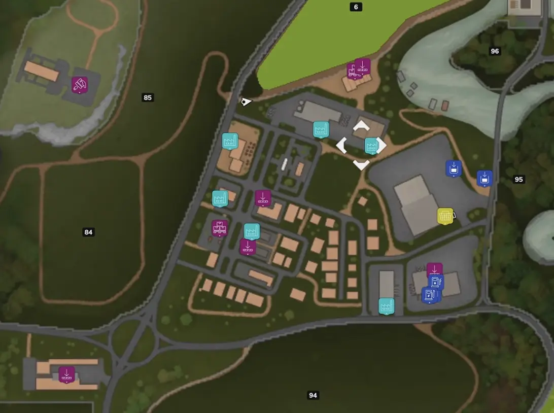 Catuaí PDA map showing production and selling point icons concentrated around the main village