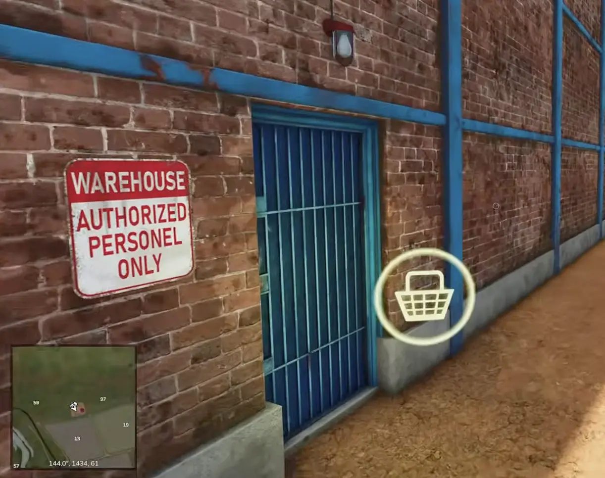 Catuaí Warehouse entrance showing the Warehouse Authorized Personnel Only sign and pallet shopping interaction