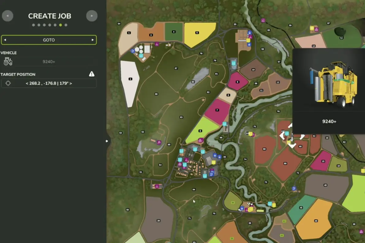 Oxbo 9240+ coffee harvester Create Job menu showing the Go To task