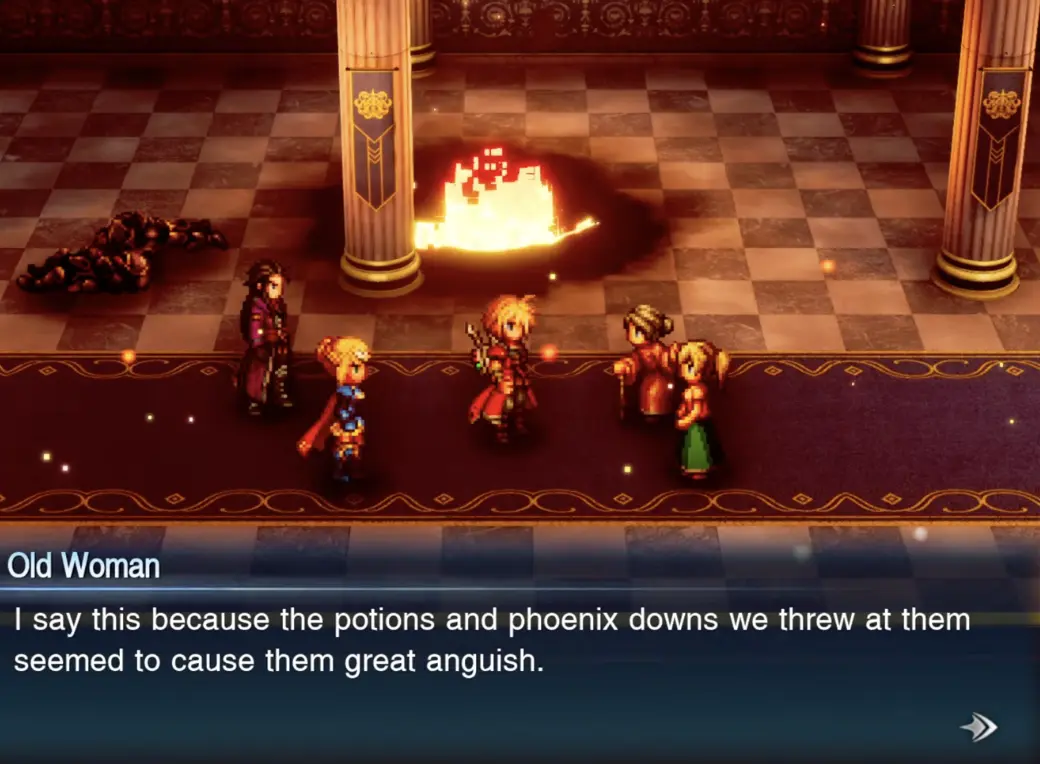 Castle survivors revealing that Potions and Phoenix Downs can damage the attacking undead