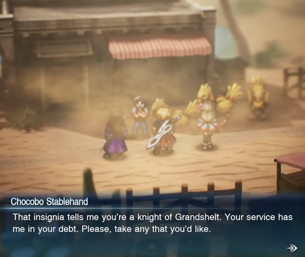 The chocobo keeper in the Village of Kol offering Rain's party a free ride