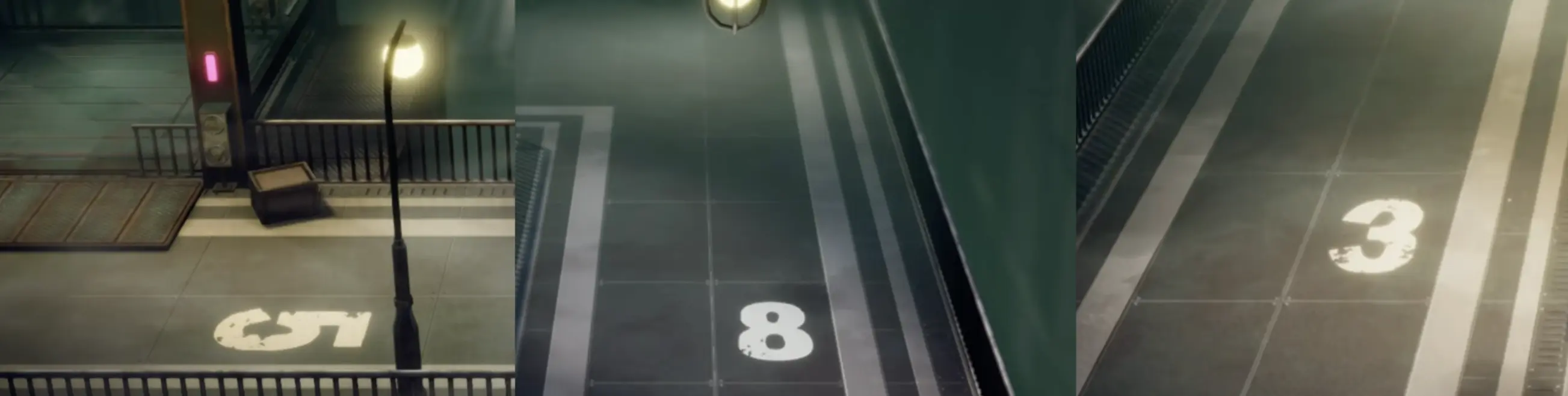 Three floor markings showing 5, 8, and 3 for the Mobliz Shipyard elevator puzzle