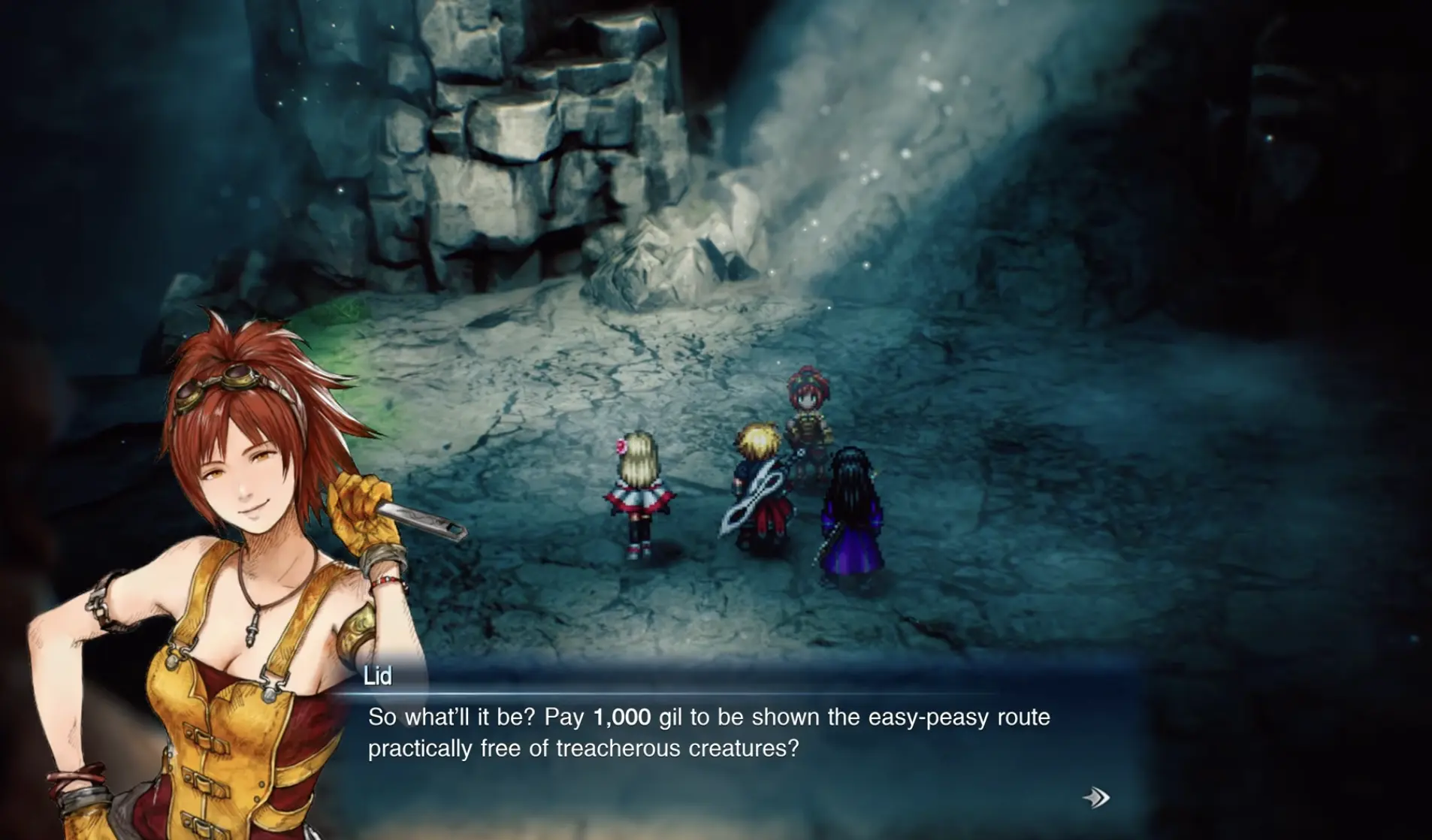 Lid offering the optional 1,000 gil easier route through Mt. Thunderclap in Final Fantasy Resonance