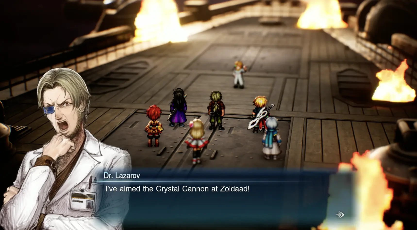 Dr. Lazarov threatening to fire the Crystal Cannon at Zoldaad