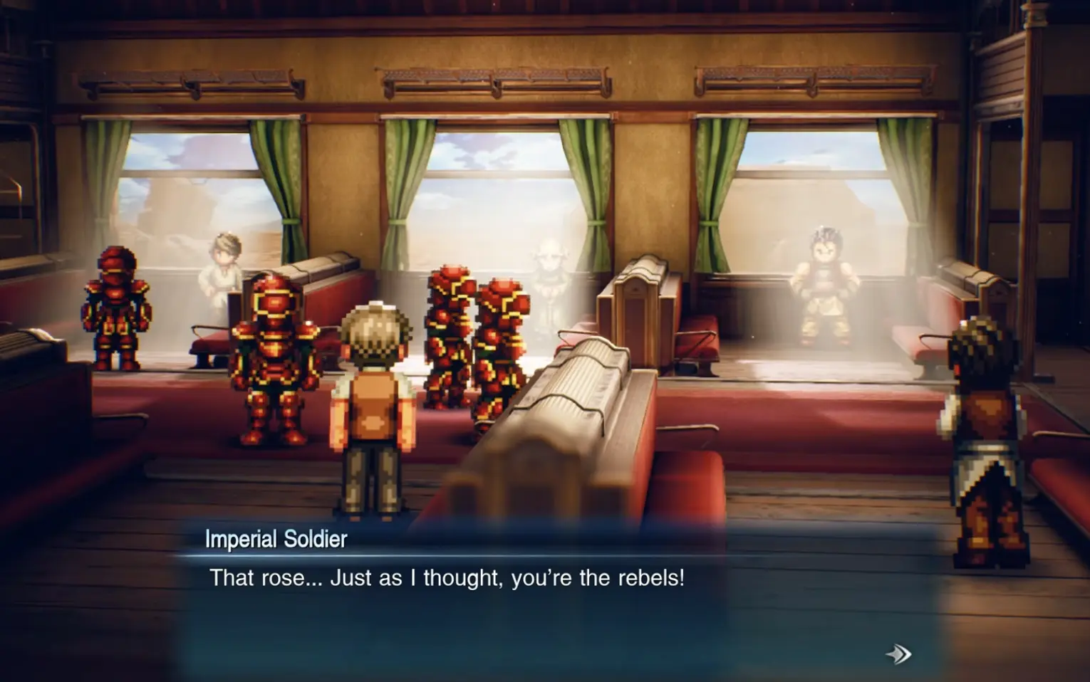Imperial soldiers identifying Jake's rose as a symbol associated with the Zoldaad rebellion