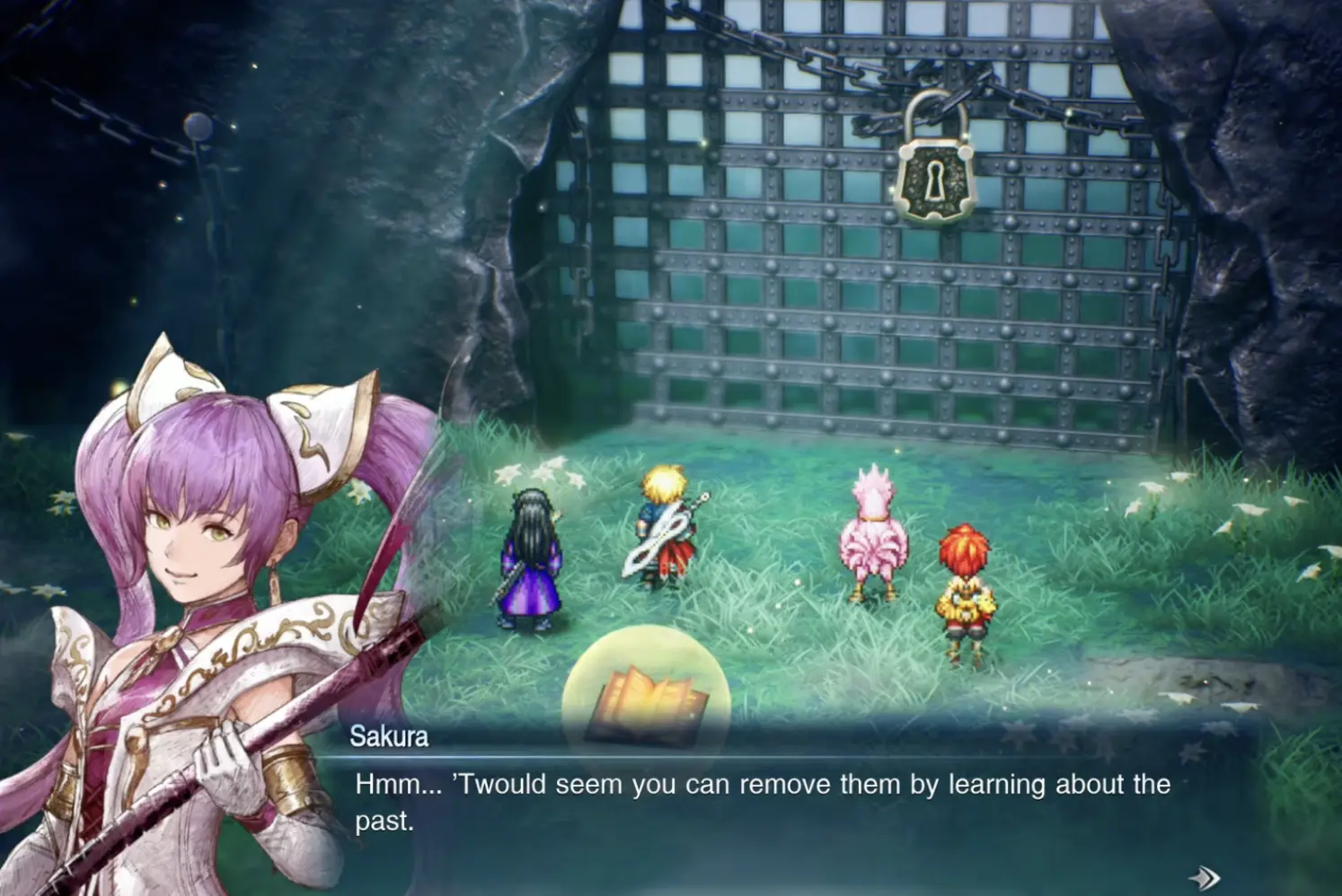 The party discovering that Fina's memory gate remains sealed after one of its locks is removed