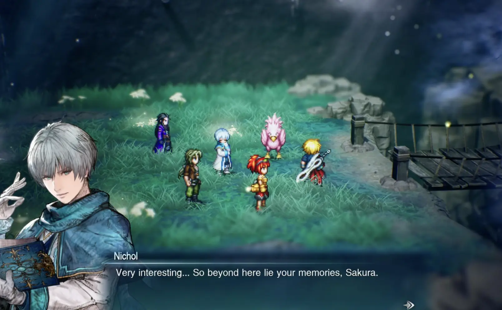Previously inaccessible route in Fina's psyche leading across a rope bridge after Sakura's memories are added