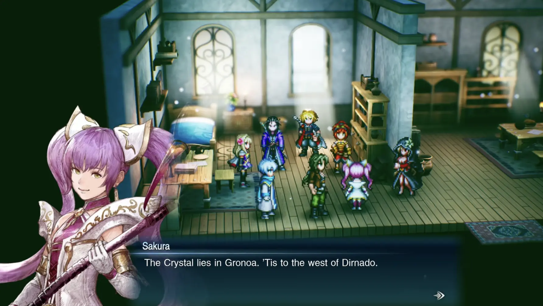 Sakura revealing that the Dark Crystal is in Gronoa, west of Dirnado