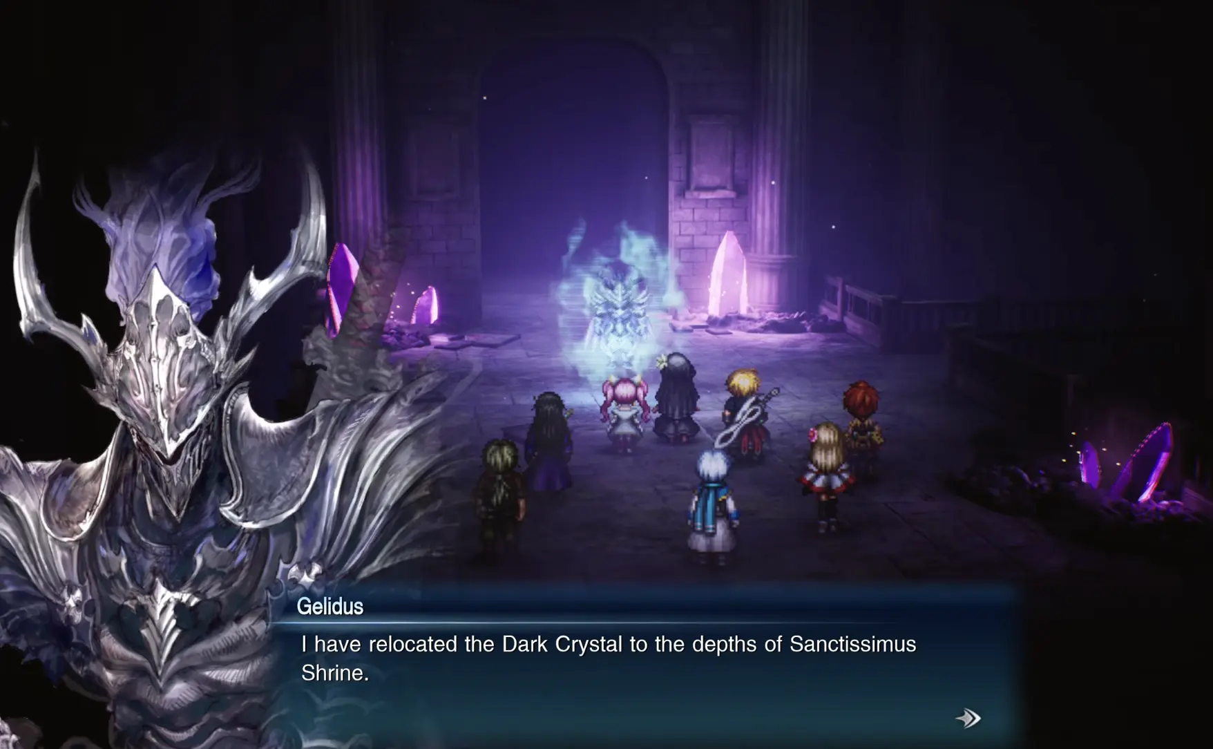 Gelidus revealing that he moved the Dark Crystal from Gronoa Shrine to Sanctissimus Shrine