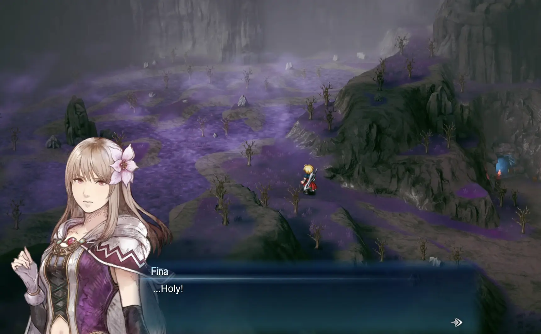 Fina casting Holy to disperse the miasma at the Bog of No Return in Gronoa