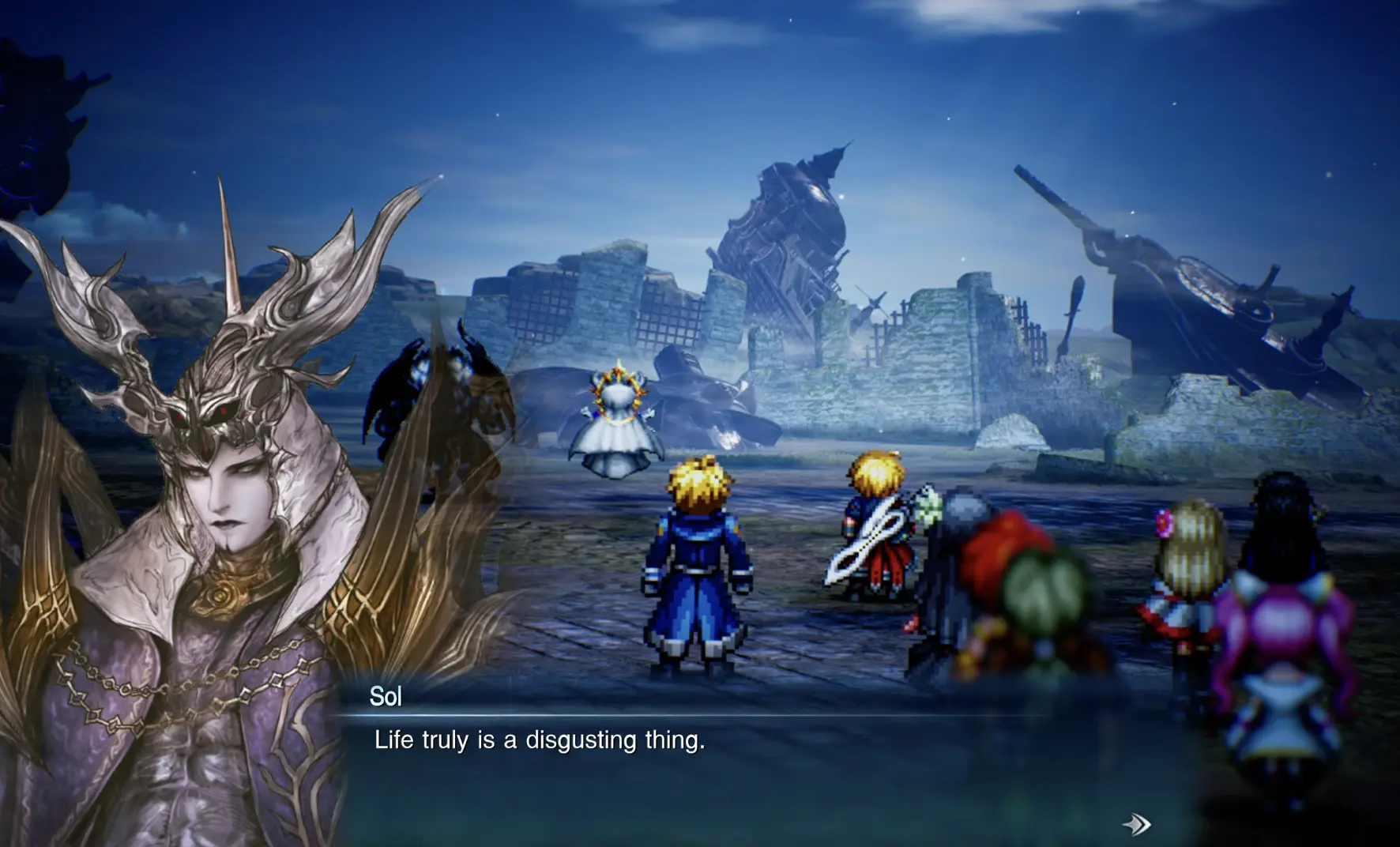 Sol appearing before Rain's party and expressing his contempt for life