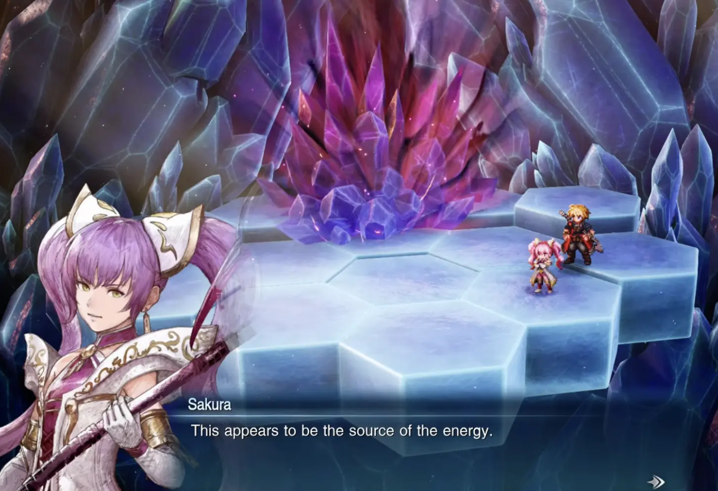 Sakura confirming that she has cleared the energy source blocking the Enterprise near Crystal Tower