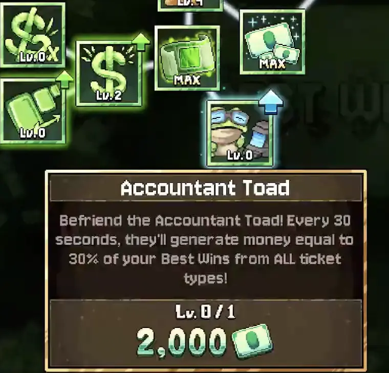 Accountant Toad upgrade in Fortune Mill