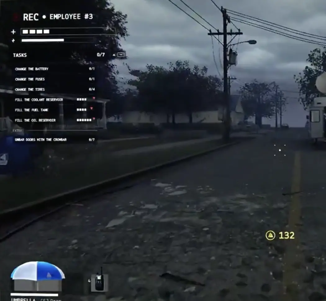 Player using an Umbrella during Acid Rain in Funnel Runners