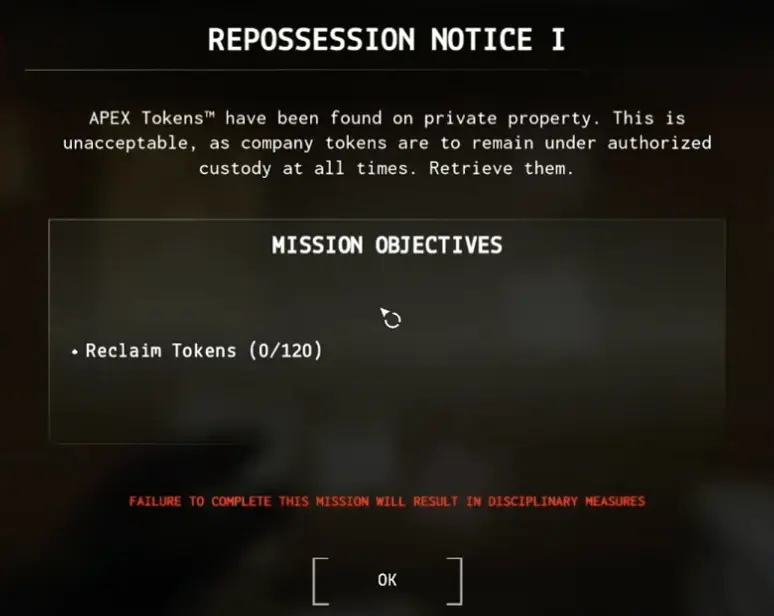 Mission Board showing an Apex Token objective in Funnel Runners