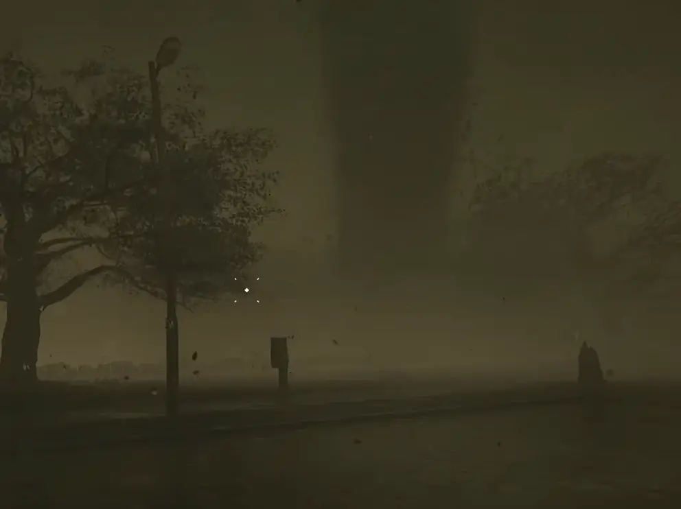 Tornado tearing apart a house in Funnel Runners