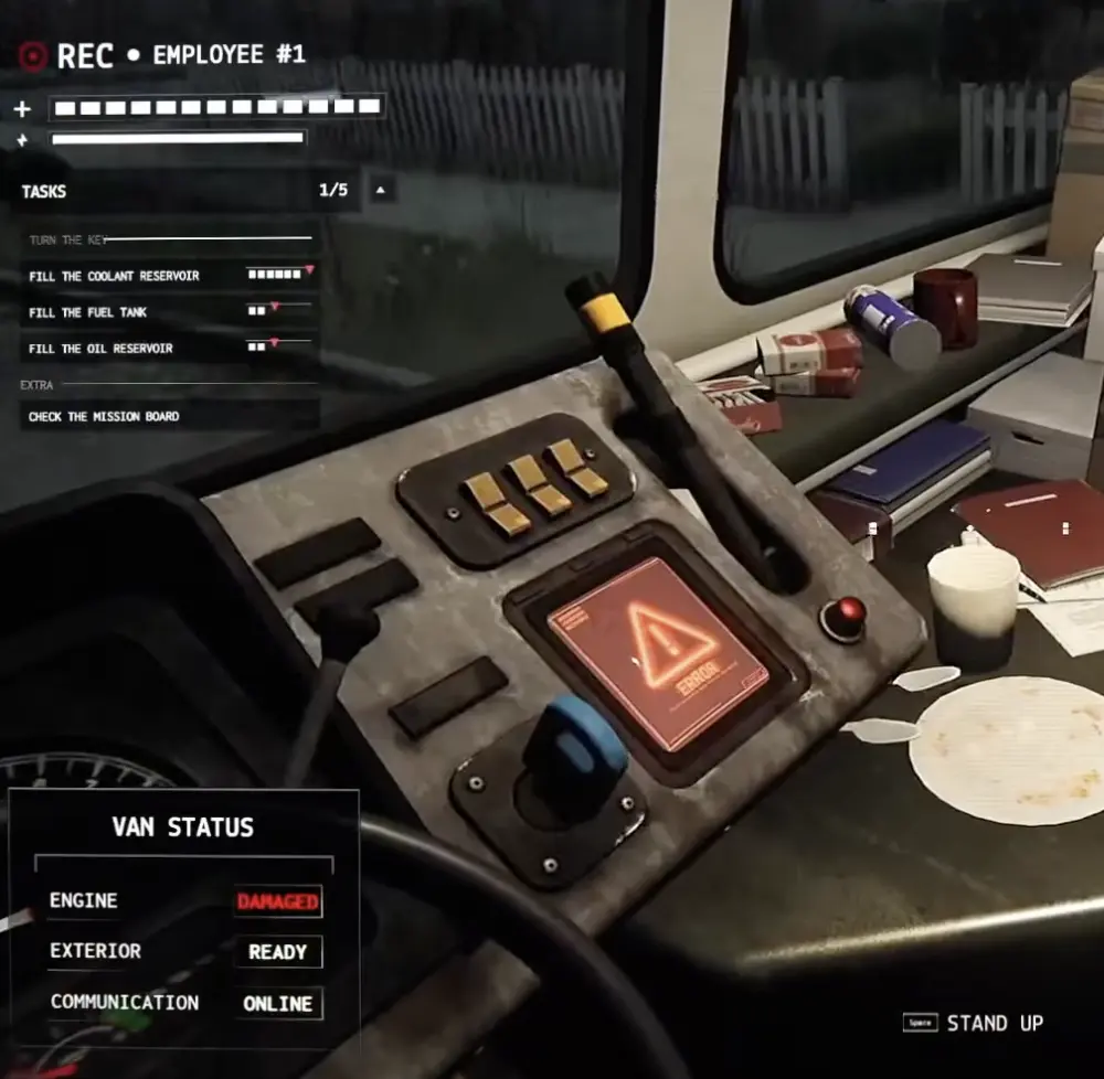Van diagnostic showing Coolant Fuel and Oil requirements in Funnel Runners