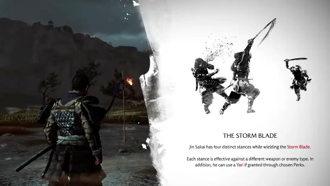 Storm Blade tutorial showing Jin Sakai's four stances in Ghost of Yotei Most Wanted