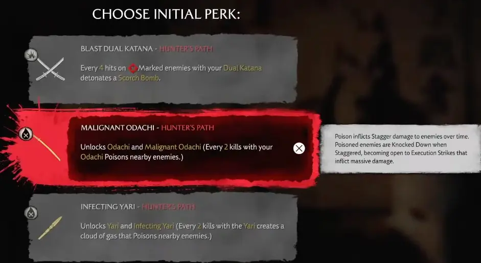 Perk selection during a Hunt in Ghost of Yotei Most Wanted