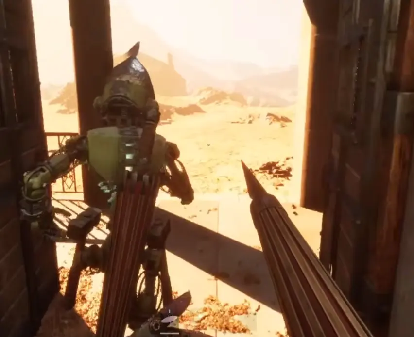 GRAIN ROT player using an Umbrella before crossing the scorched desert toward the Radio Tower