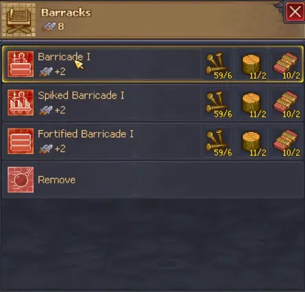 Barracks showing barricade defensive structures in Graveyard Keeper 2