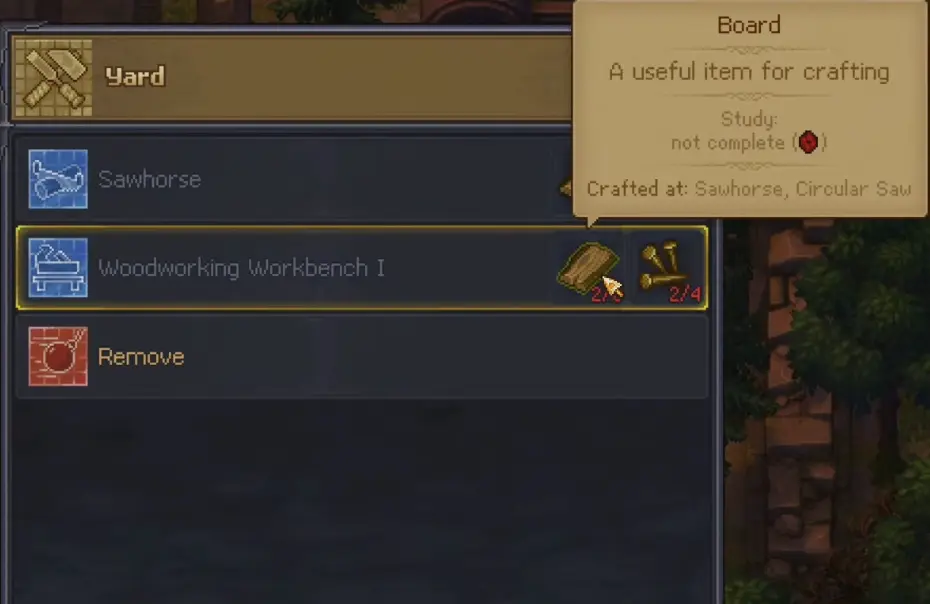 Woodworking technology required before making boards in Graveyard Keeper 2