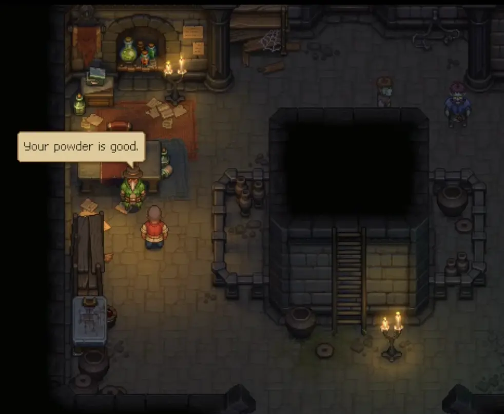 Plague Doctor accepting completed Dream Dust in Graveyard Keeper 2